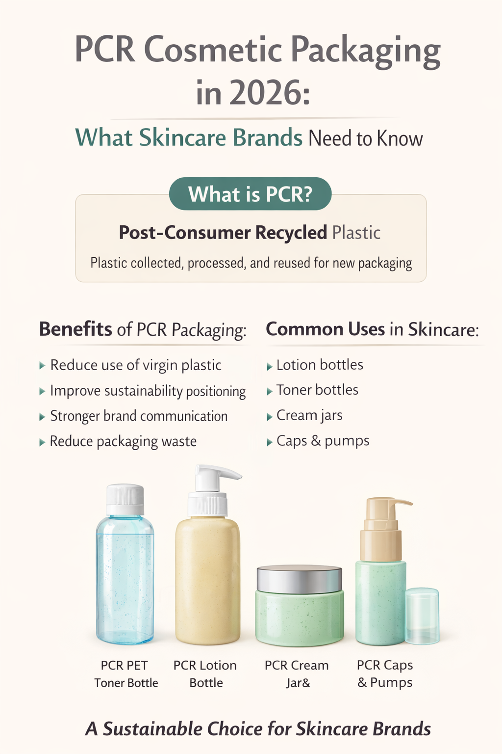 PCR cosmetic packaging infographic for skincare brands