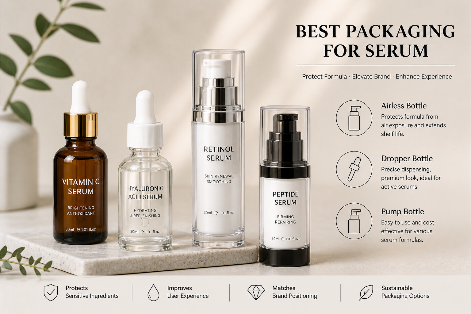 serum packaging bottles including airless bottle and dropper bottle for skincare products