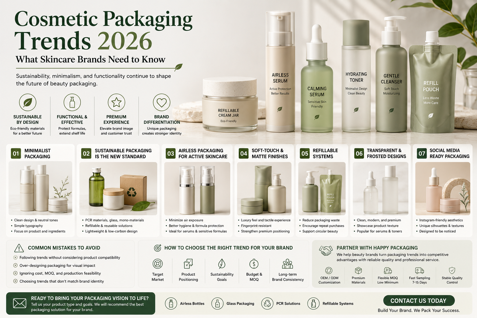 modern cosmetic packaging trends with minimalist skincare bottles and sustainable containers