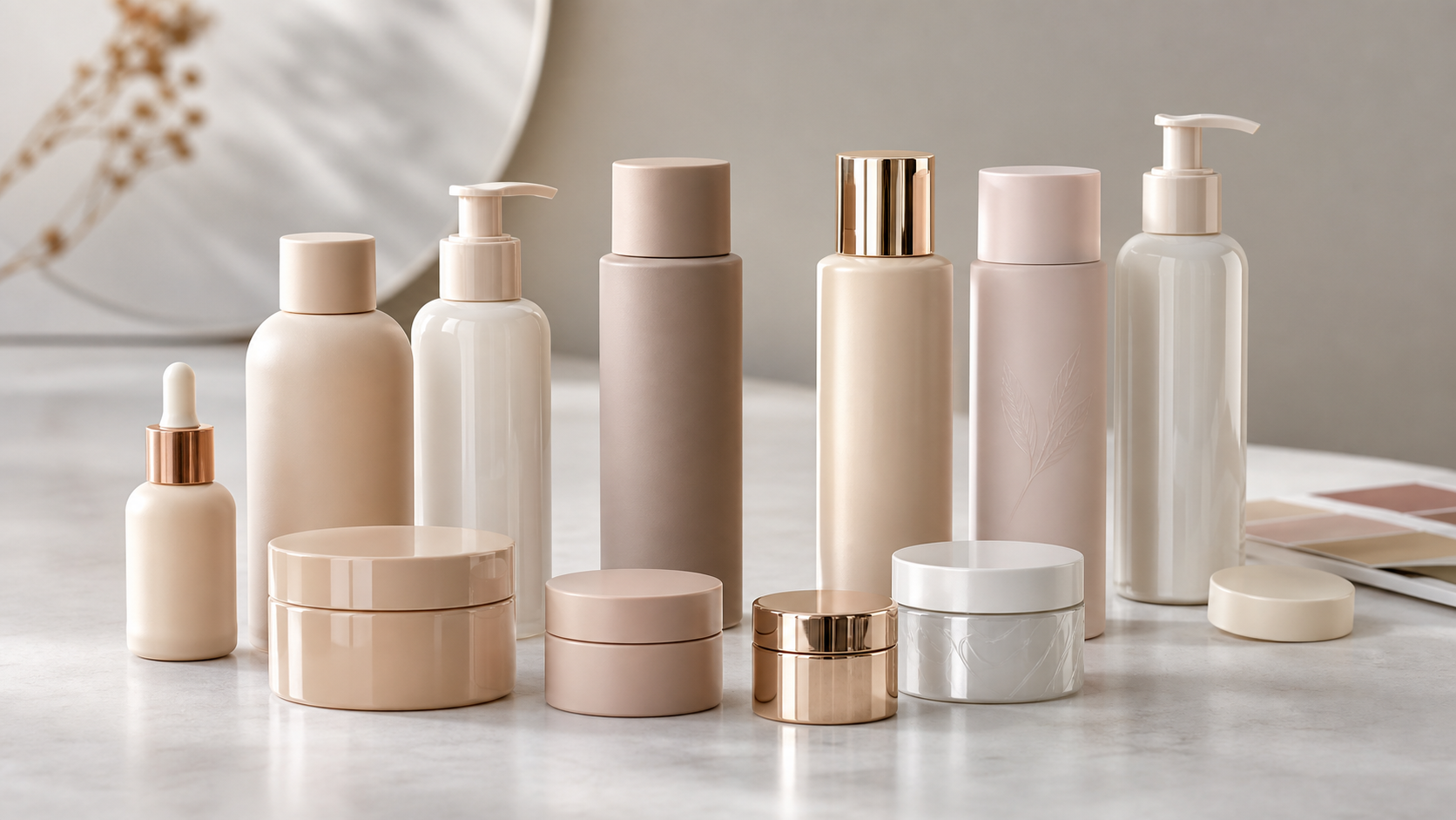 Cosmetic packaging surface finish comparison with matte glossy soft-touch and metallic effects